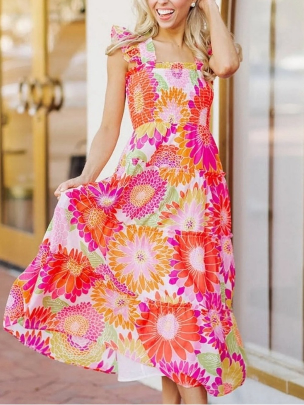 J.Marie Floral Teired Ruffle Sleeve Midi Dress